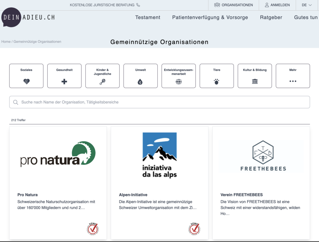 screenshot organisationen